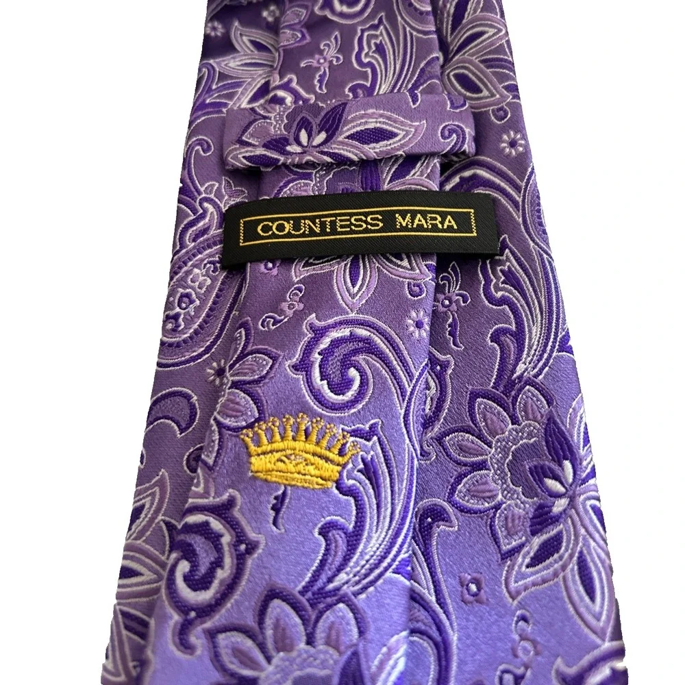 Countess Mara Silk Tie Purple Lavender Silver Woven Paisley Floral Mens Necktie